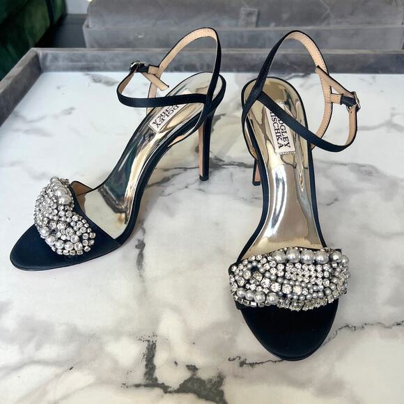 NEW Badgley Mischka Odelia Black Embellished Evening Sandal Heel Size 8 - Picture 4 of 10